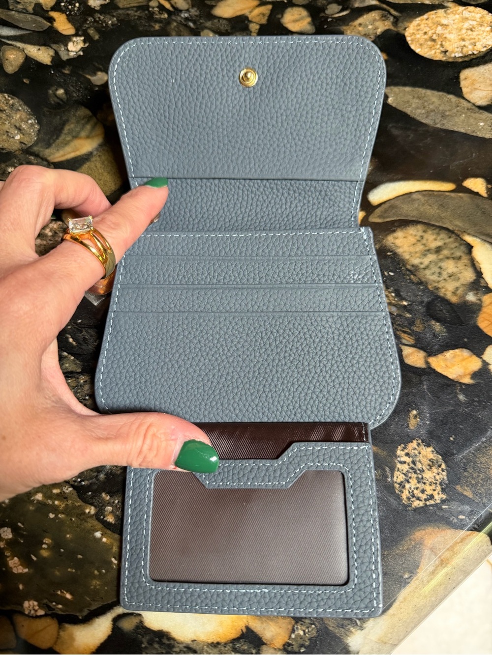 Women's Pebbled Leather Wallet - Steel Blue - Picture 3 of 4